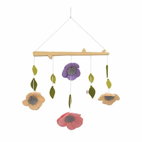 ED Ellen DeGeneres Painterly Floral - Nursery Ceiling Mobile with Natural Wood Arm, Pink, Cream, Lilac Felt Flowers & Sage Leaves, Lavender, Pink, Cream, Green