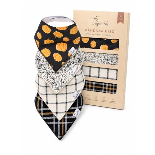 Copper Pearl Baby Bibs 4 Pack, Printed Bandana Drool Bibs for Baby Girl & Boy, Soft Cotton Drooling Teething Bibs