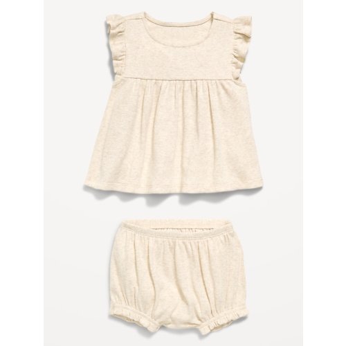 Ribbed Flutter-Sleeve Top and Shorts Set for Baby