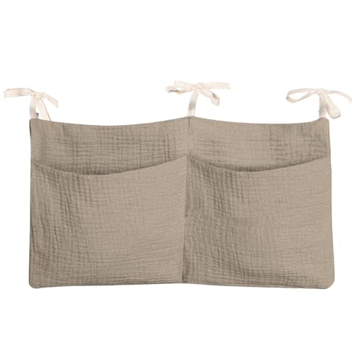 Dormitory Bed-Bunk Organizing Bag Nappy-bags Organizer Bedside Hanging Bags Milk Bottle Bib-Storage Bag Crib Organizer Bag Baby Nappy-Bag cotton (khaki)