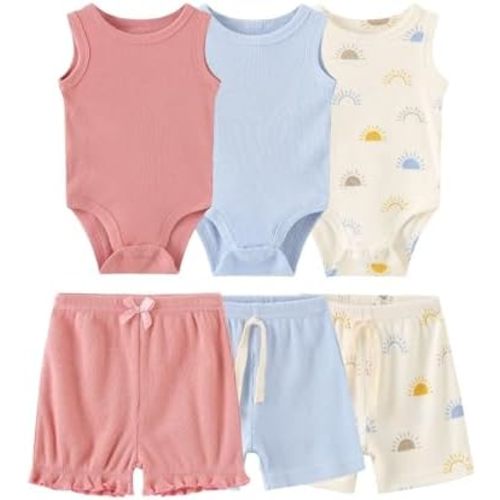Kiddiezoom Baby Layette Set 6-Piece Unisex Bodysuits Pants Set Toddler Boy Girl Gift Sets
