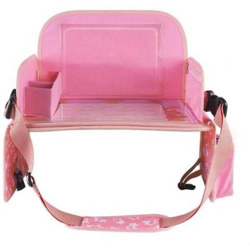 Itopfox Kids Travel Tray for Toddler Car Seat with Dry Erase Board, Cup Holder & Tablet Stand, Road Trip Essentials for Girls, Pink