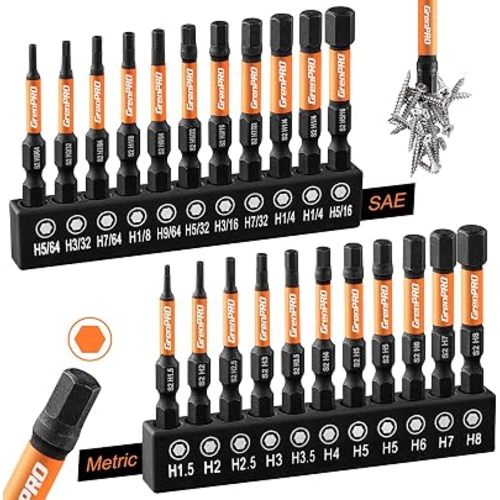 GRENPRO Allen Wrench Drill Bit Set, Metric & SAE, 22-Piece Impact Hex Bits
