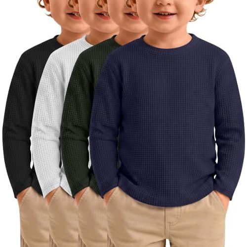 4 Pack Toddler Boys Waffle Shirts Long Sleeve Tops