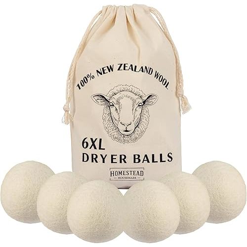 XL Wool Dryer Balls 6-Pack – 100% New Zealand Wool, Natural Fabric Softener & Static Reducer, Reusable Laundry Balls for Pet Hair, Eco-Friendly Dryer Sheets Alternative