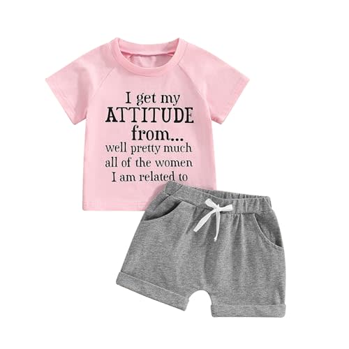 Fernvia Toddler Girls Summer Clothes Baby Kids 1T 2T 3T 4T Short Sleeve Letter T-Shirt Tops + Shorts Outfits Sets