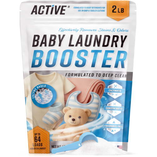 Active Baby Laundry Detergent Enzyme Booster, Unscented Powder Laundry Additive for Baby Clothes, Stain & Odor Remover for Food, Spit Up, Formula & Everyday Baby Messes, 2LB, 64 Loads