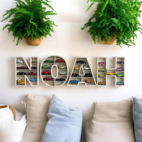 Custom Name Hot Wheels Display Shelf: Toy Car Organizer, baby boy gift, toddler room decor