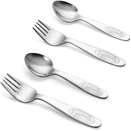 Toddler Forks Spoons, 18/10 Stainless Steel Self-Feeding, Dishwasher Safe