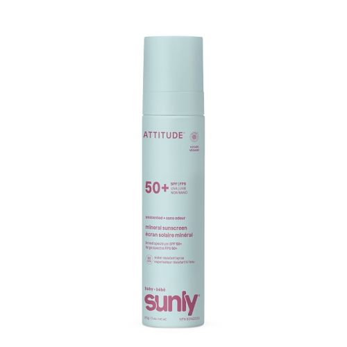 Attitude Unscented Spray Face & Body Baby Mineral Sunscreen SPF 50, 85 GR