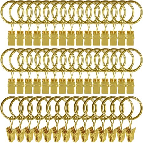 LLPJS 44 Pack Curtain Rings with Clips, Curtain Clip Rings Hooks, Bow Hanger Clips for Hanging Drapery Drapes Bows, Ring 1 inch Interior Diameter, Fits up to 5/8" Rod, Gold