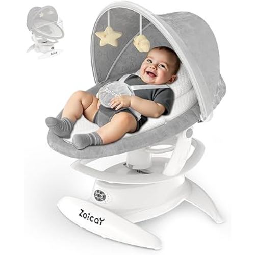 3-in-1 Baby Swing for Infants with Motion Detection, Electric Baby Swing with 3 Swing Modes, 12 Lullabies & 5-Speeds & Removable Swing Seat, BT Enabled & 360°Rotating Seat and Manual Remote, White