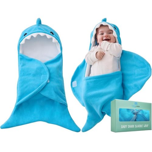 Baby Shark Swaddle Blanket | Ultra-Soft Wearable Essential for Infants 0-6 Months | Adorable Shark Receiving Swaddling Wrap for Newborn Boy | Perfect Baby Girl Shower Gift for Baby Registry