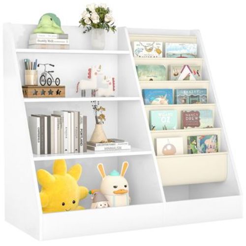 SUGIFT 4-Tier Kids Bookshelf and Toy Storage, 5 Layer Fabric Toddler Bookshelf, Kids Toy Storage Organizer, Sling Kids Bookcase