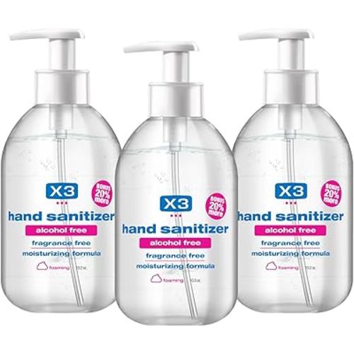 Foaming Hand Sanitizer, Alcohol Free, Fragrance Free, Moisturizing, 10.2 oz Pump Bottles (Pack of 3)