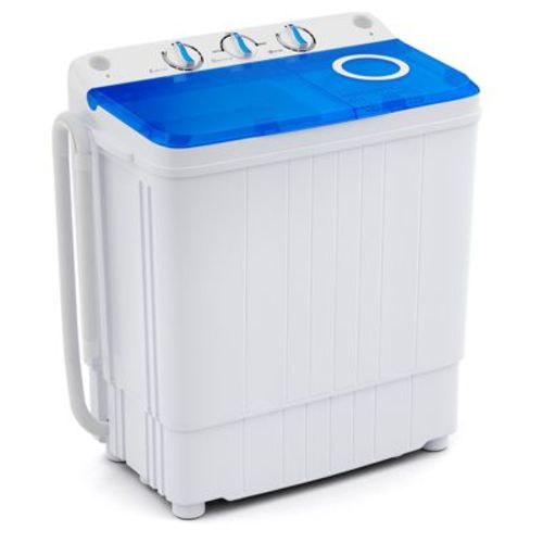 Costway Portable Washing Machine 17.6 lbs Twin Tub Laundry Washer with Drain Pump Blue