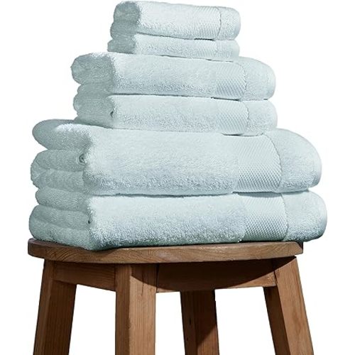 BIOWEAVES 100% Organic Cotton 700 GSM Plush 6-Piece Towel Set GOTS Certified, 2 Bath Towels, 2 Hand Towels & 2 Washcloths - Seafoam