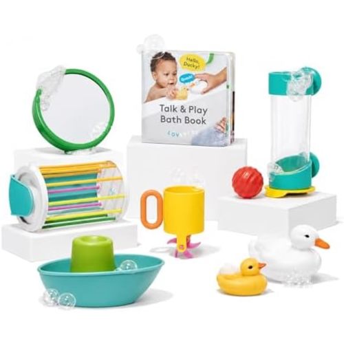LOVEVERY, The Bath Set, 9-Piece Bath Toys with Play Guide, Early Development for 9+ Months