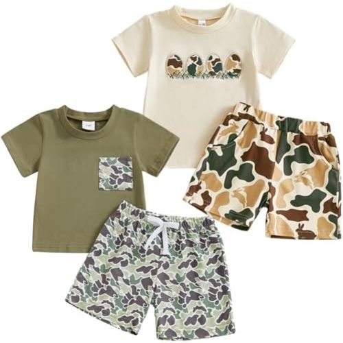 Baby Cowboy Outfits Toddler Western Cow Print Short Sleeves Shirt+Elastic Shorts Baby Boy Casual Summer Clothes Set
