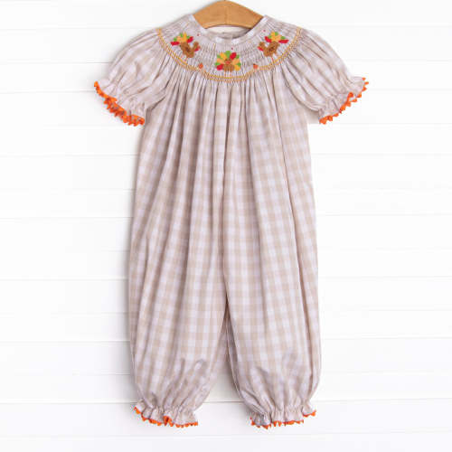 Thanksgiving Tradition Smocked Romper, Tan – Stitchy Fish