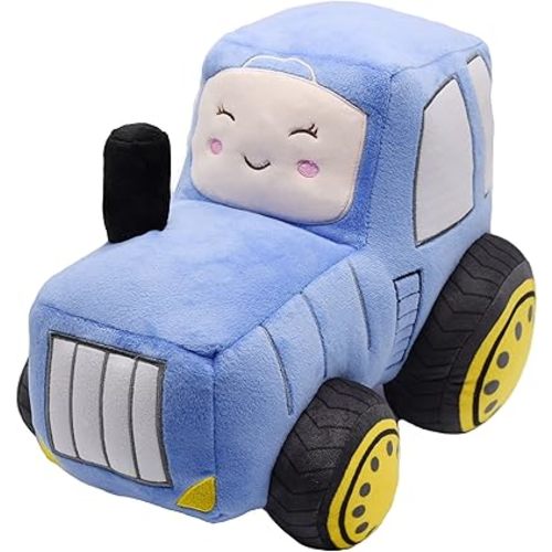 Soft Plush Tractor Stuffed Truck Toy Super Cute Car Plushie Throw Pillow Excellent Gifts for Kids or Birthday Party 12 Inches (Blue)