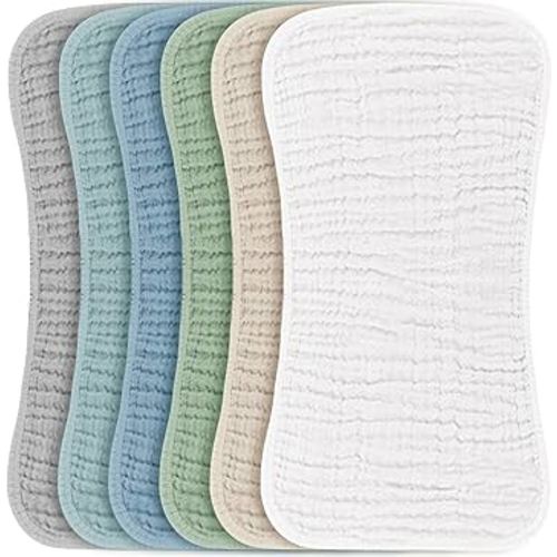 Konssy Muslin Baby Burp Cloths Sets for Unisex- 6 Pack Large 100% Cotton Burping Clothes for Newborn, Baby Girls and Boys