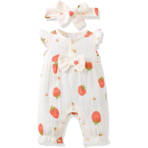 Renotemy Baby Girl Clothes Romper Infant Summer Bodysuit Outfits Cotton Linen Jumpsuits Newborn Essential Preemie Clothes