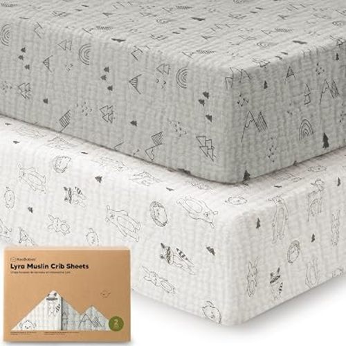 KeaBabies 2-Pack Muslin Crib Sheets for Boy, Girl, 52x28 Fitted (Woodland)