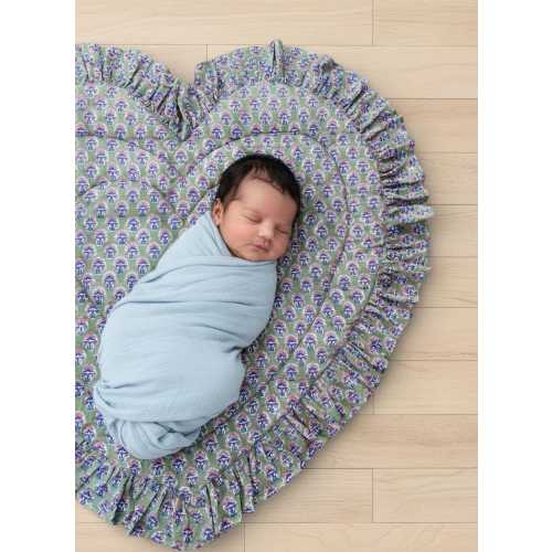 Baby Shower Gift, Nursery Mat, Vintage Green Heart Shaped Ruffled Quilt