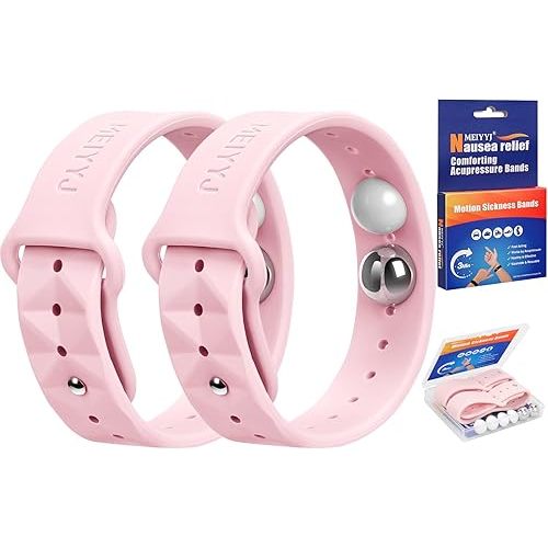 Morning Sickness Relief Wristbands Motion Sickness Bands for Adults Sea Sickness Wristbands for Cruise Travel Nausea Relief of Headaches, Insomnia, Anxiety and Queasinesss-Pink