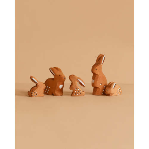 Bumbu Handmade Wooden Brown Bunny Rabbit Family Set
