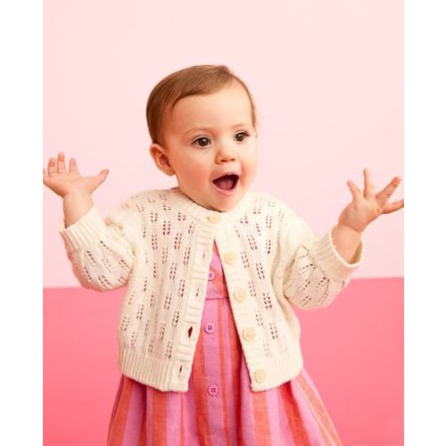 Baby Balloon Sleeve Pointelle Cardigan Sweater