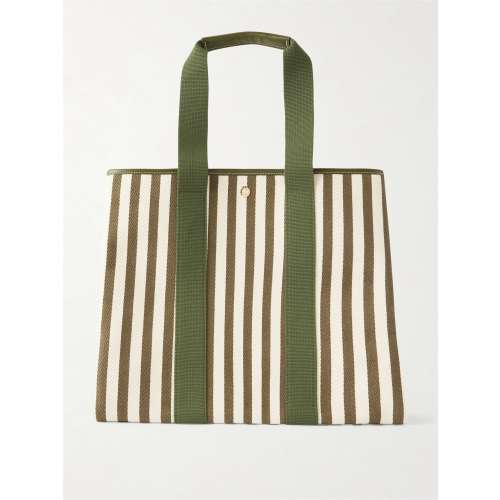 RUE DE VERNEUIL Traversée Glacier Large webbing and leather-trimmed striped canvas tote | NET-A-PORTER