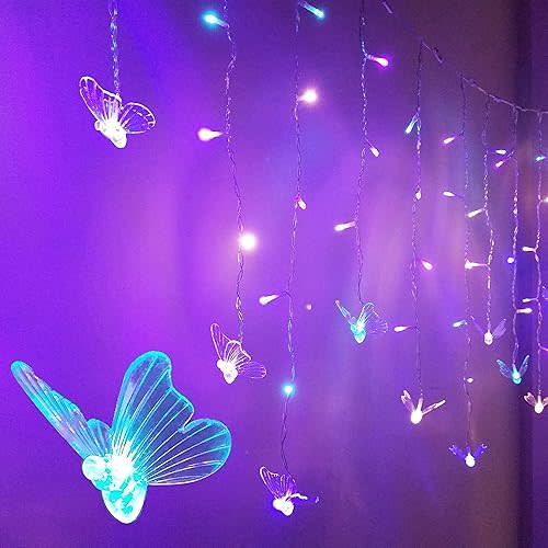 Butterfly Fairy Lights for Bedroom Curtain Lights Twinkle Pastel Cute String Lights Led Hanging for Kids Girls Room for Wall Bed Ceiling Decor with Remote Dimmer