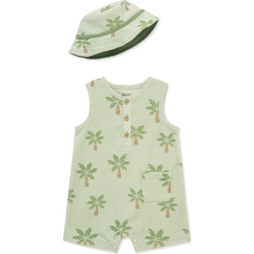 Little Me Palm Tree Terry Romper & Hat Set | Nordstromrack