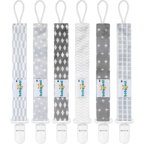 Babygoal Neutral Pacifier Clips, 6 Pack Binky Paci Holder and Leash for Boys and Girls Fits for Most Pacifier, Binkie Styles & Baby Teethers & Toys and Gift 6PS09