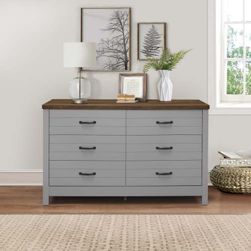 Lancaster Wood 6 Drawer Dresser, Gray, by Hillsdale Living Essentials