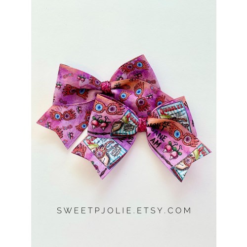 Pink Wizard Girl Inspired Icons Print Double Sided XL Ribbon + Glitter Hair Bow // Character Inspired Hair Bow Headband