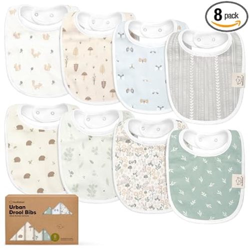 KeaBabies 8-Pack Organic Baby Bibs for Drooling and Teething (Prairie)