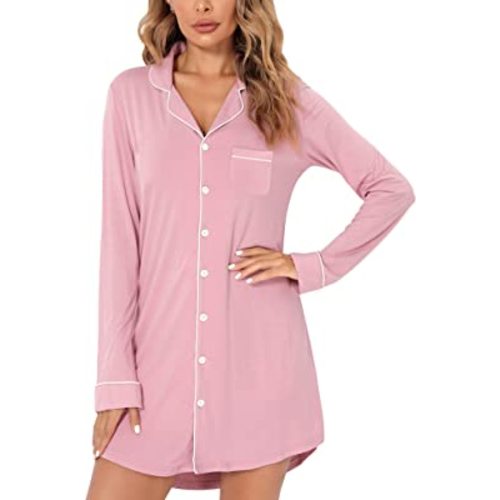 Anjue Pajama Nightgowns for Women Button Down Pajamas Tops Short/Long Sleeve Sleepwear Sleep Shirts Nightdress S-XXL