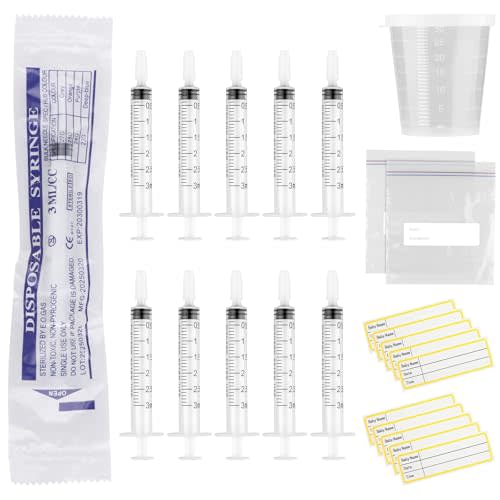 20 Sets 3ml Colostrum Syringes with Caps No Needle Colostrum Collector Kit Include 20pcs 3ml Sterile Syringes, 20 Labels, 2 Storage Bags and 1 Measuring Cup