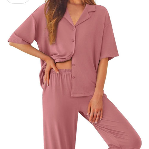 Ekouaer Women Pajamas Set Button Down Sleepwear Short Sleeve Pjs Long Pants