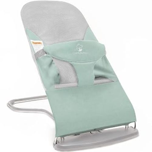 ComfyBumpy Ergonomic Baby Bouncer Seat - Bonus Travel Carry Case - Safe, Portable Bouncing Chair with 3 Adjustable Height Positions - Infant Bouncy Seat Perfect for 8-20lbs Babies (Green)