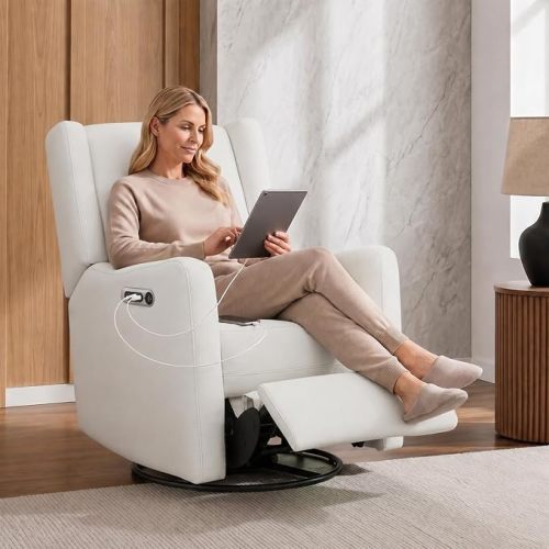 Electronic Power Recliner and Swivel Glider in LiveSmart Performance Fabric - Water Repellent & Stain Resistant, Pearl