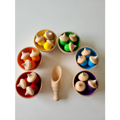 Color sorting acorn set. Montessori Toy Rainbow colors. Learning toy for kids. Christmas gift. Birthday gift.