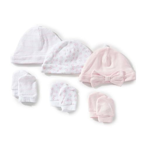 Little Me Baby Girls Pretty Puppies Hat-Mitten Six-Piece Soft Organic Cotton Set