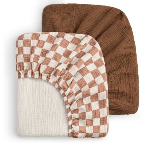 Blissful Diary Muslin Crib Sheets, 2 Pack, Brown Checkboard & Brown
