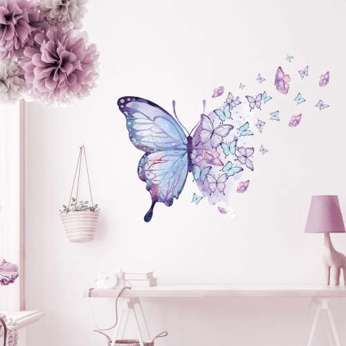 Ikohbadg Gorgeous Blue Purple Butterflies Wall Stickers, Art Butterfly Wall Decals Removable Vinyl Peel and Stick for Living Room Bedroom Children's Room Nursery Playroom Decorations