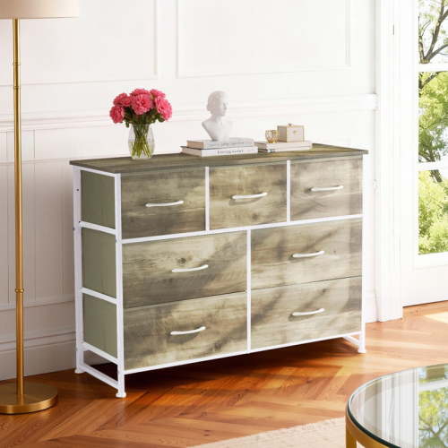 Bigleap 7 Drawer Dresser TV Stand, Dresser with Metal Frame and Wood Top, Chest of Drawers for Bedroom, Living Room,Oak