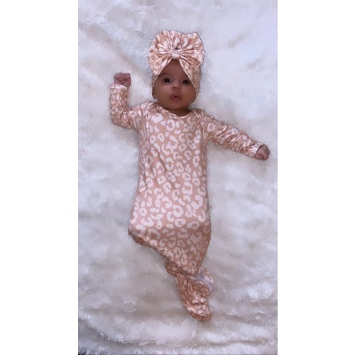 Baby gown, ruffle gown, knotted gown, going home outfit, baby shower gift, newborn gown, baby girl leopard outfit, leopard baby, baby shower